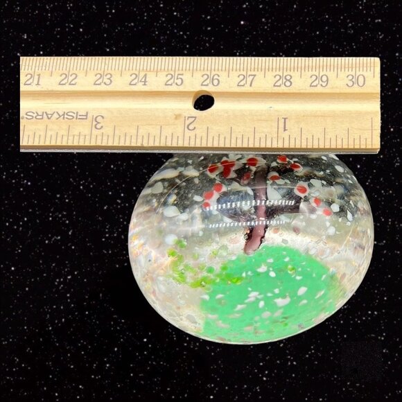 Vintage Art Glass Paperweight Cherry Tree w White Dots Round Sphere Glass 2.5”W - Picture 9 of 12
